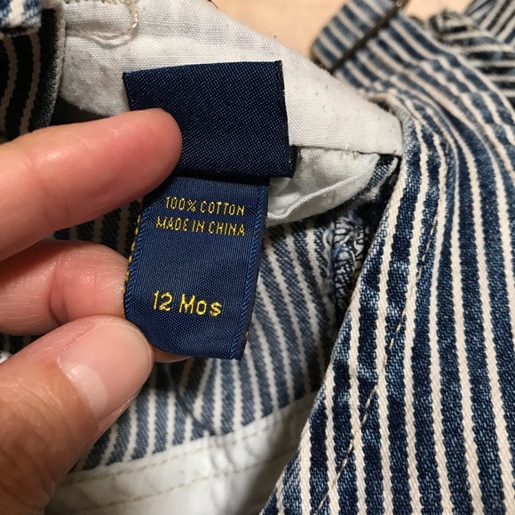 OshKosh B’gosh Vestbak Overall Denim Stripe Size 12 Months Baby - Picture 10 of 10